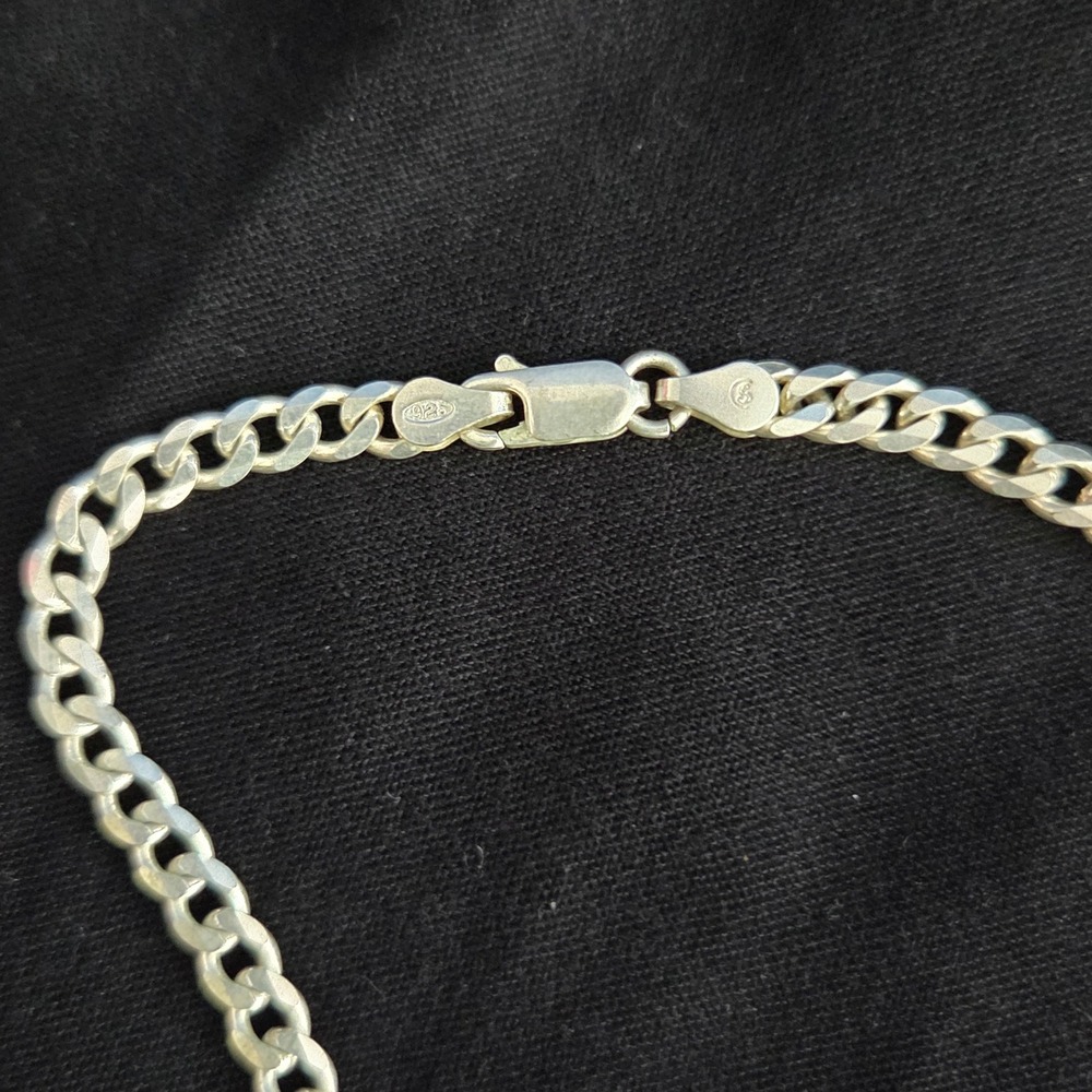 Vintage Italian 925 Sterling Silver Flat Curb Cuban Link 17" Chain Necklace 16g - Picture 3 of 5